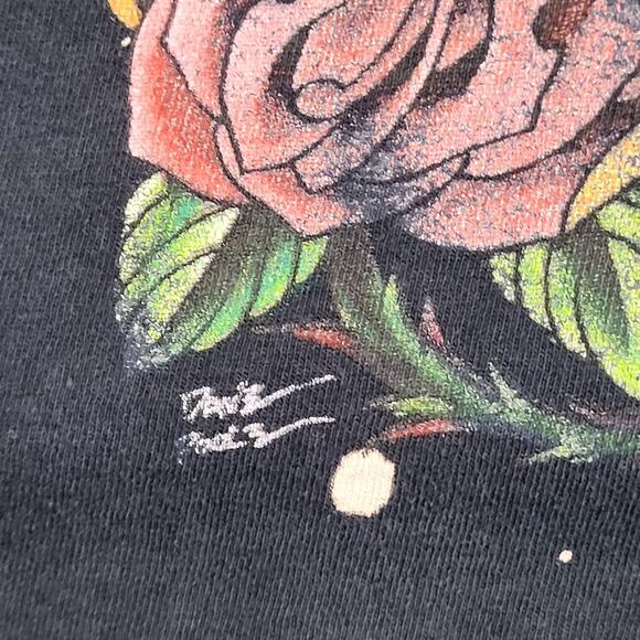 Guns-N-Roses Skull Rose Shirt Large 21x27 Bleached Black - Picture 8 of 12